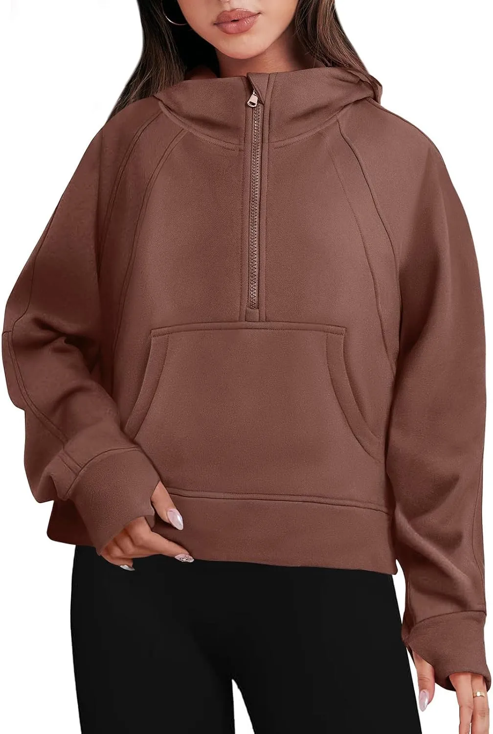 Bengbobar Women's 1/2 Zipper Fuzzy Cropped Sweatshirts Sport Athletic Stand Collar Relaxed Fit Fleece Long Sleeve Pullovers