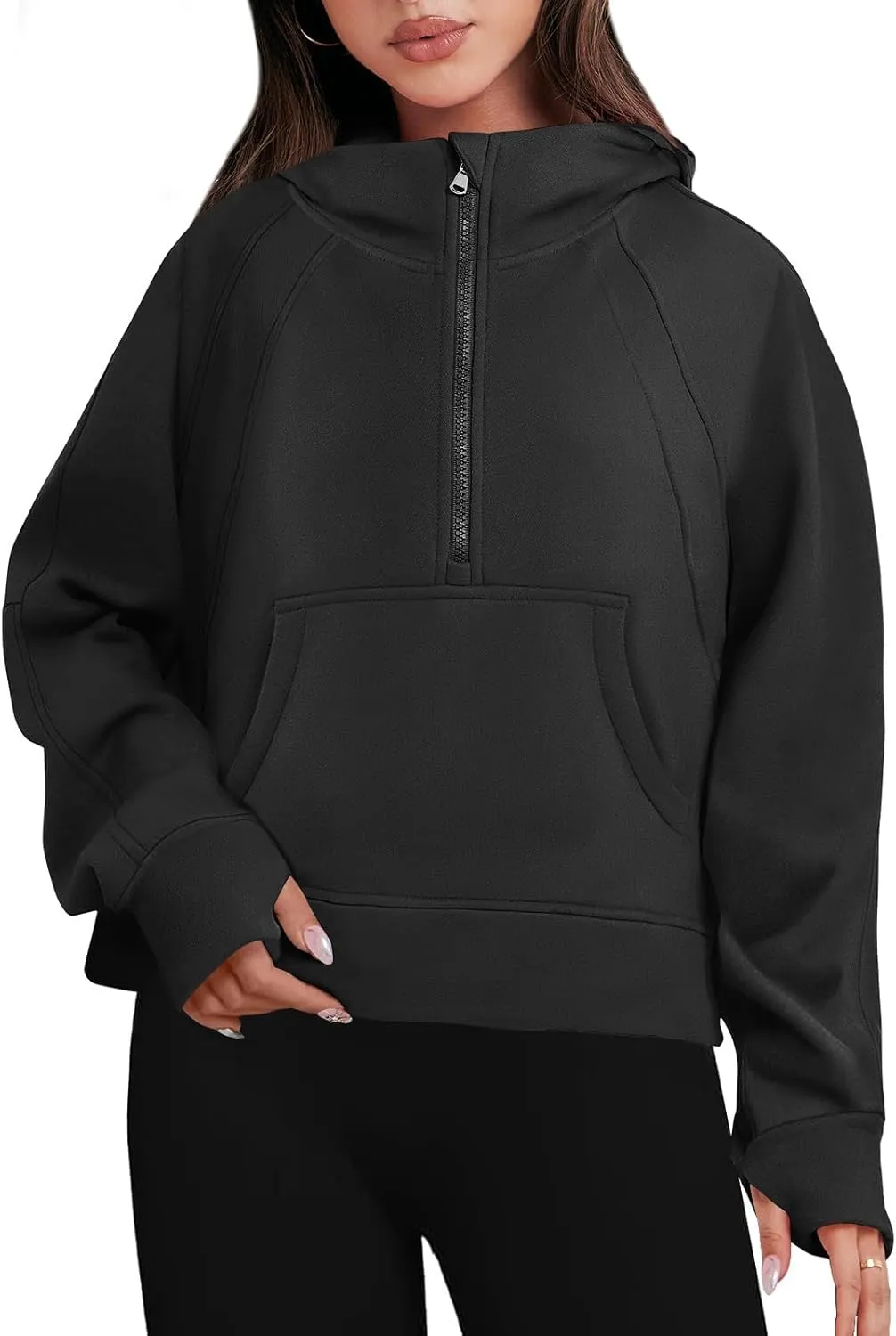 Bengbobar Women's 1/2 Zipper Fuzzy Cropped Sweatshirts Sport Athletic Stand Collar Relaxed Fit Fleece Long Sleeve Pullovers