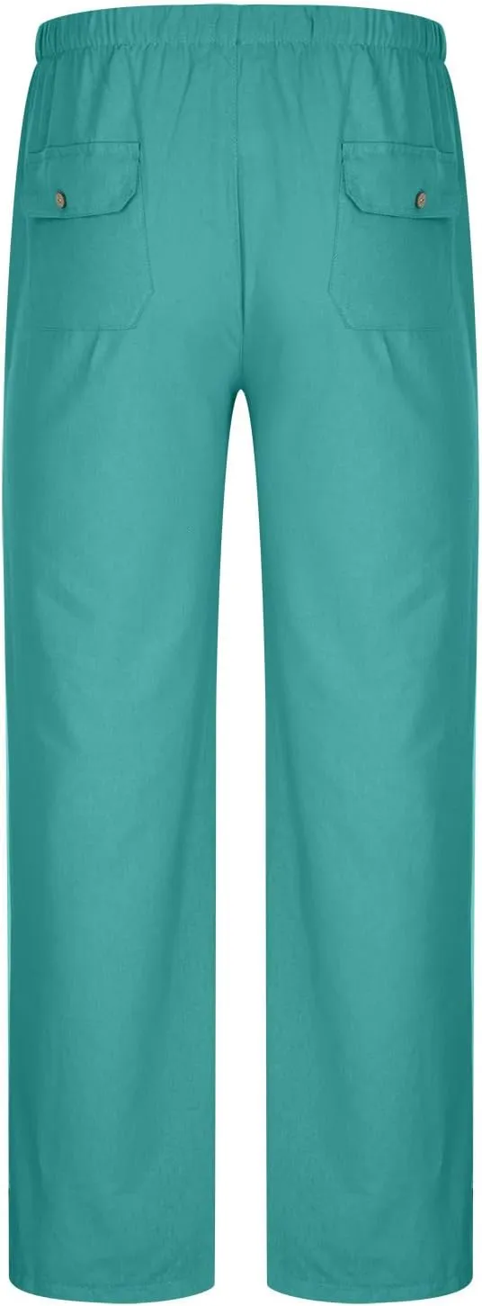 Big and Tall Linen Pants for Men Drawstring Lounge Pants Elastic Waist Dress Trousers Straight Leg Loose Pants