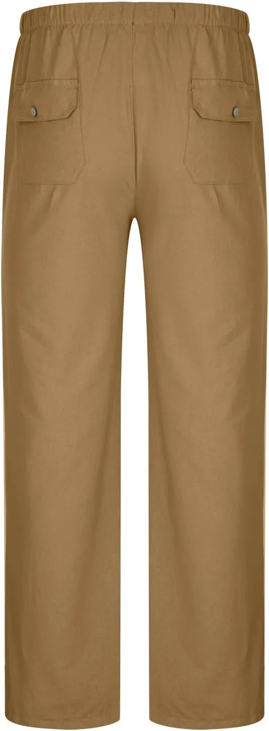 Big and Tall Linen Pants for Men Drawstring Lounge Pants Elastic Waist Dress Trousers Straight Leg Loose Pants