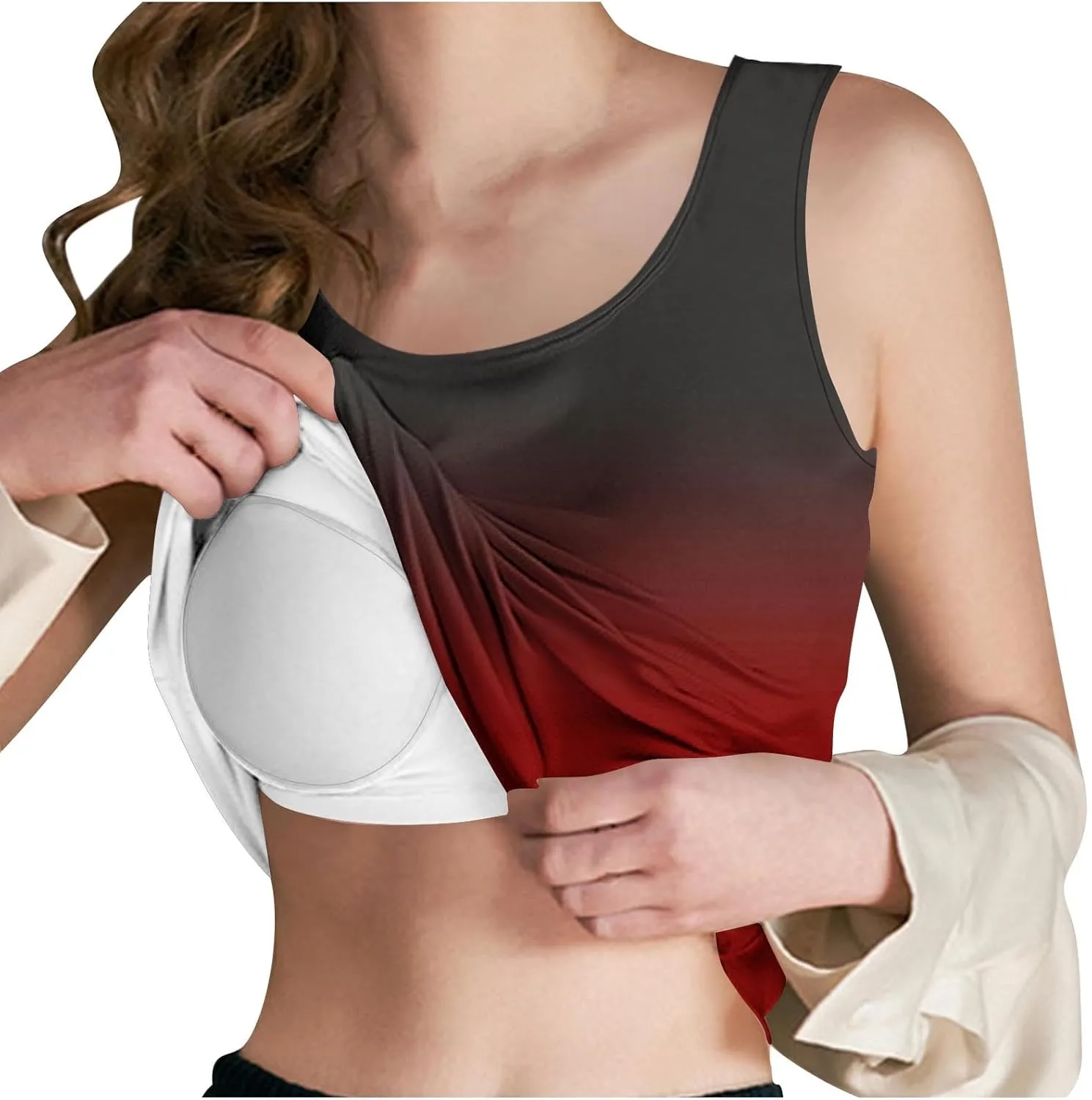 Built in Bra Tank Tops for Women Gradient Color Camisole Casual Basic Cami Shirts Stretchy Sports Athletic Top