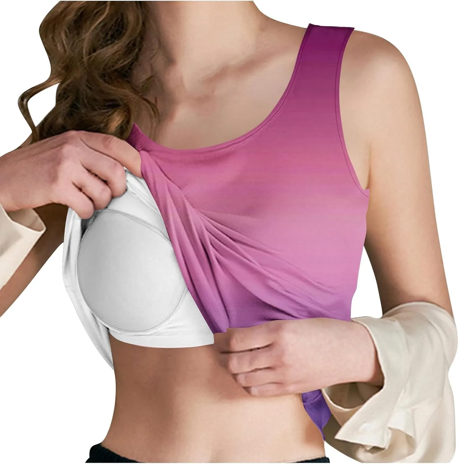 Built in Bra Tank Tops for Women Gradient Color Camisole Casual Basic Cami Shirts Stretchy Sports Athletic Top