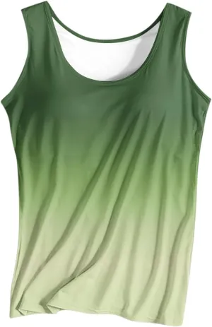 Built in Bra Tank Tops for Women Gradient Color Camisole Casual Basic Cami Shirts Stretchy Sports Athletic Top