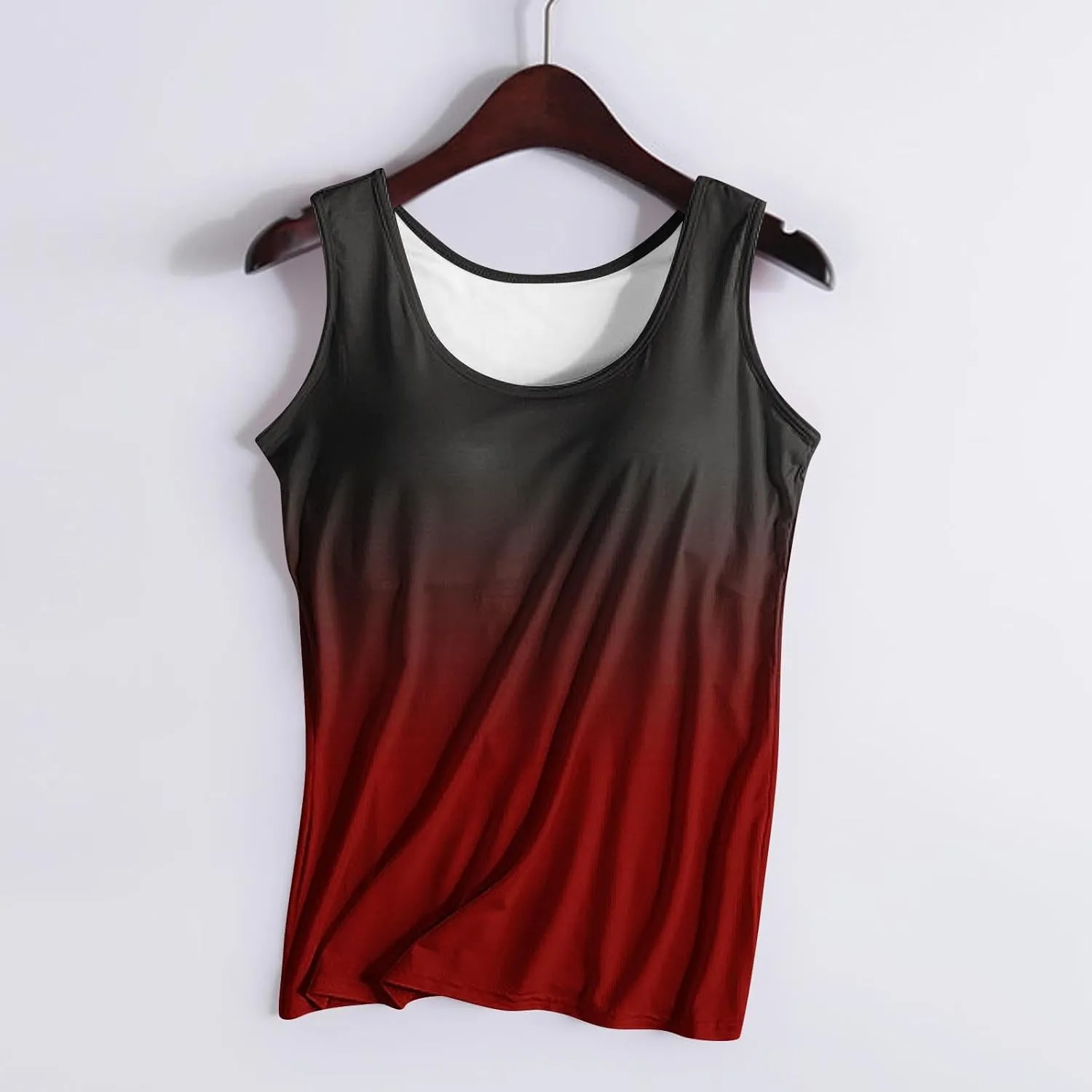 Built in Bra Tank Tops for Women Gradient Color Camisole Casual Basic Cami Shirts Stretchy Sports Athletic Top