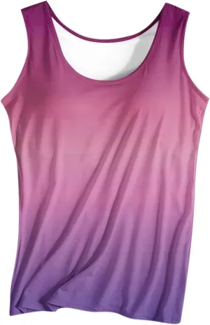Built in Bra Tank Tops for Women Gradient Color Camisole Casual Basic Cami Shirts Stretchy Sports Athletic Top