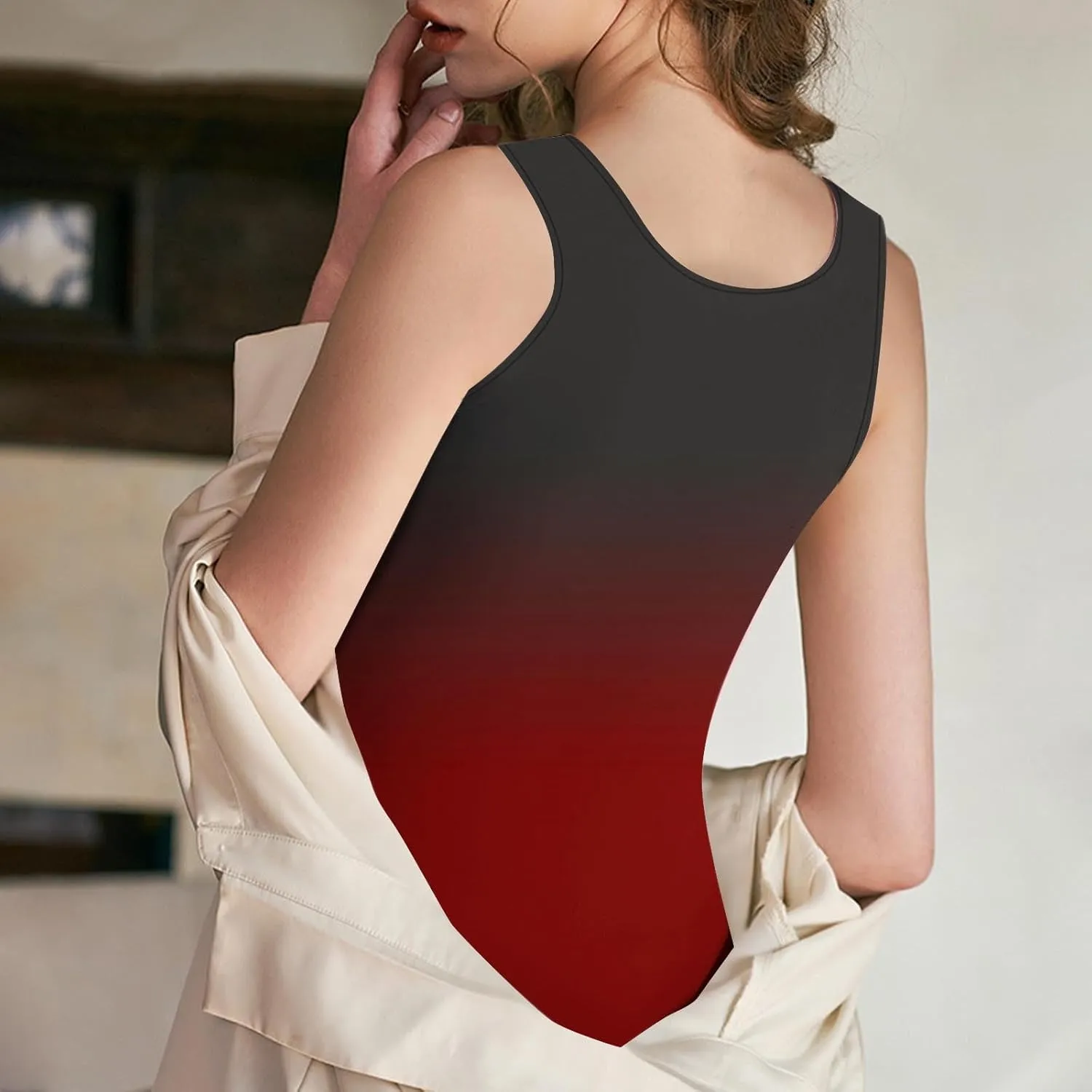 Built in Bra Tank Tops for Women Gradient Color Camisole Casual Basic Cami Shirts Stretchy Sports Athletic Top