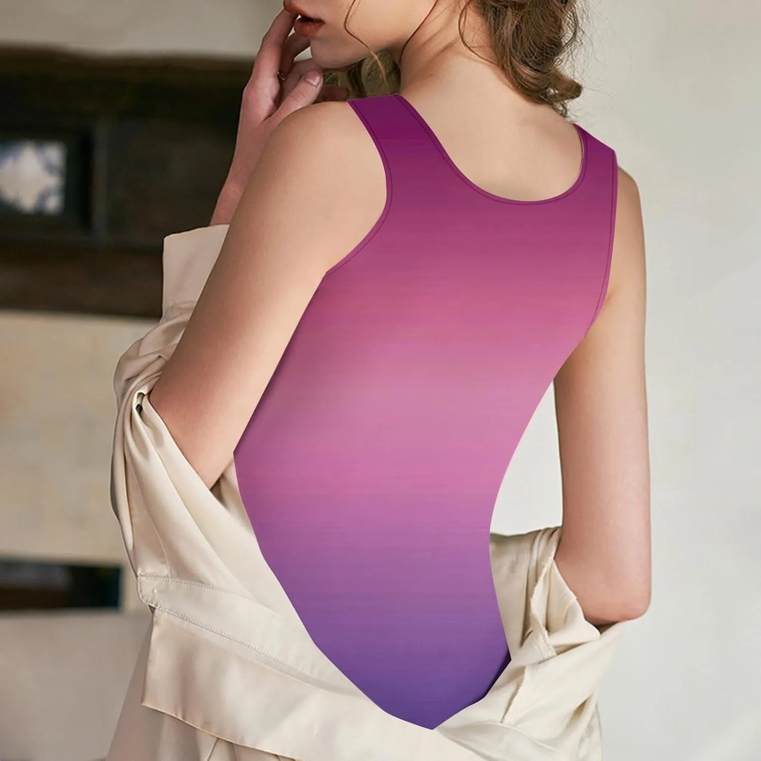 Built in Bra Tank Tops for Women Gradient Color Camisole Casual Basic Cami Shirts Stretchy Sports Athletic Top