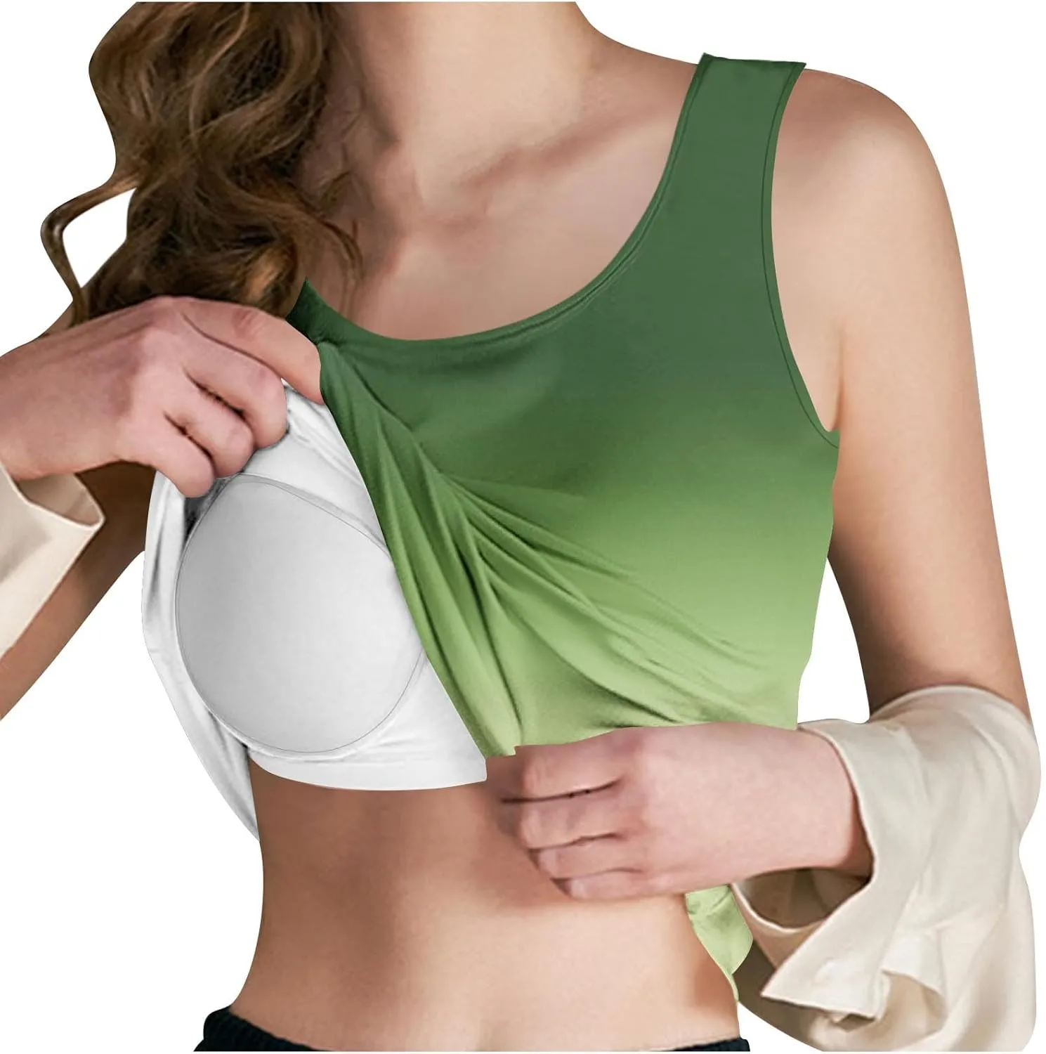 Built in Bra Tank Tops for Women Gradient Color Camisole Casual Basic Cami Shirts Stretchy Sports Athletic Top