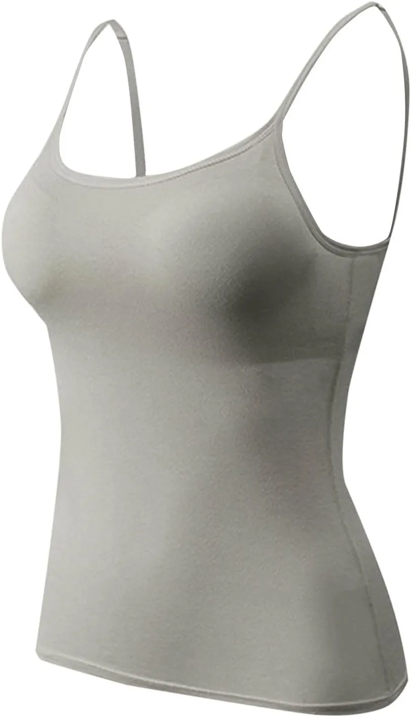Camisole Tank Top for Women Stretchy Spaghetti Strap Basic Solid Undershirt Slim Fit Cami Tops with Padded