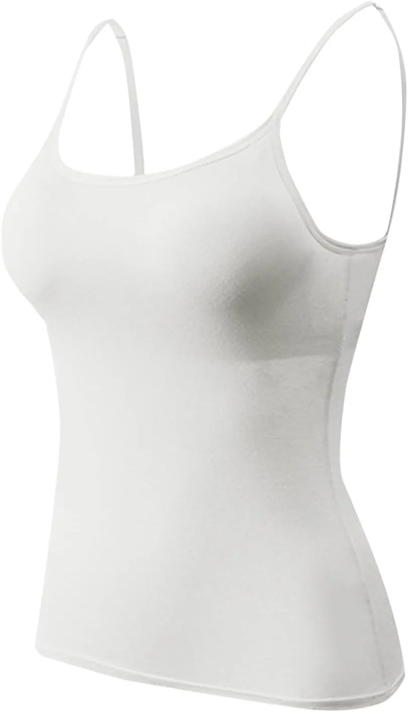 Camisole Tank Top for Women Stretchy Spaghetti Strap Basic Solid Undershirt Slim Fit Cami Tops with Padded