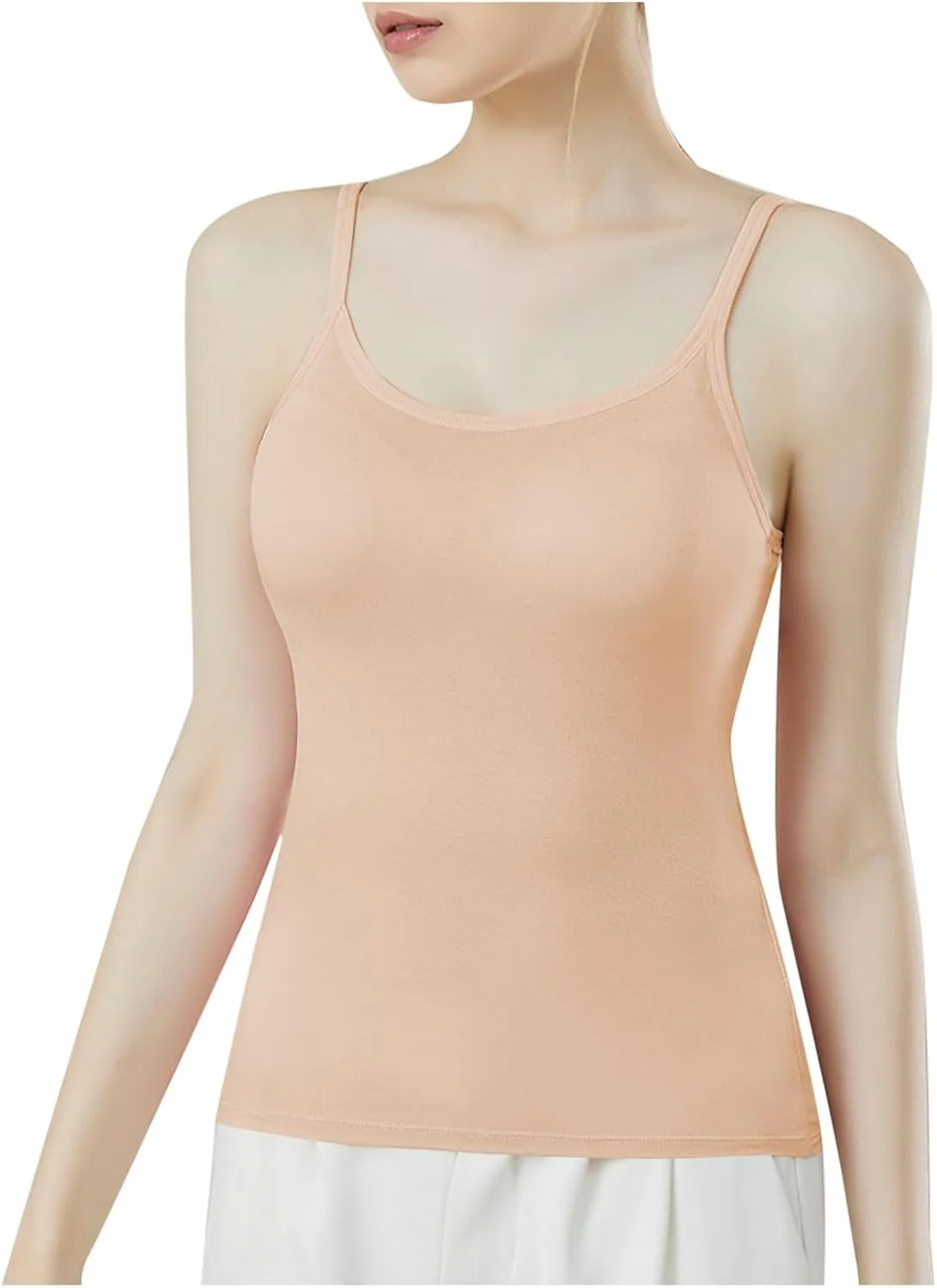 Camisole Tank Top for Women Stretchy Spaghetti Strap Basic Solid Undershirt Slim Fit Cami Tops with Padded