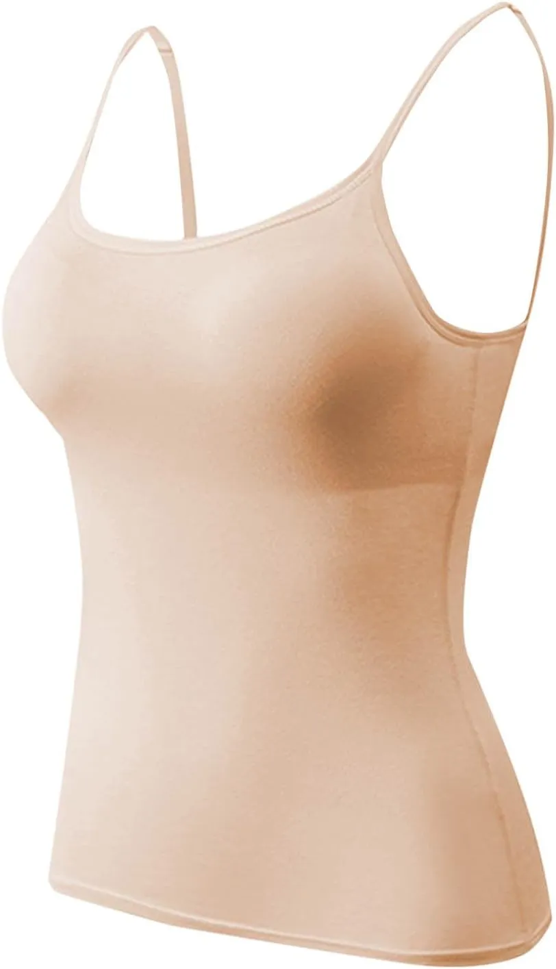 Camisole Tank Top for Women Stretchy Spaghetti Strap Basic Solid Undershirt Slim Fit Cami Tops with Padded