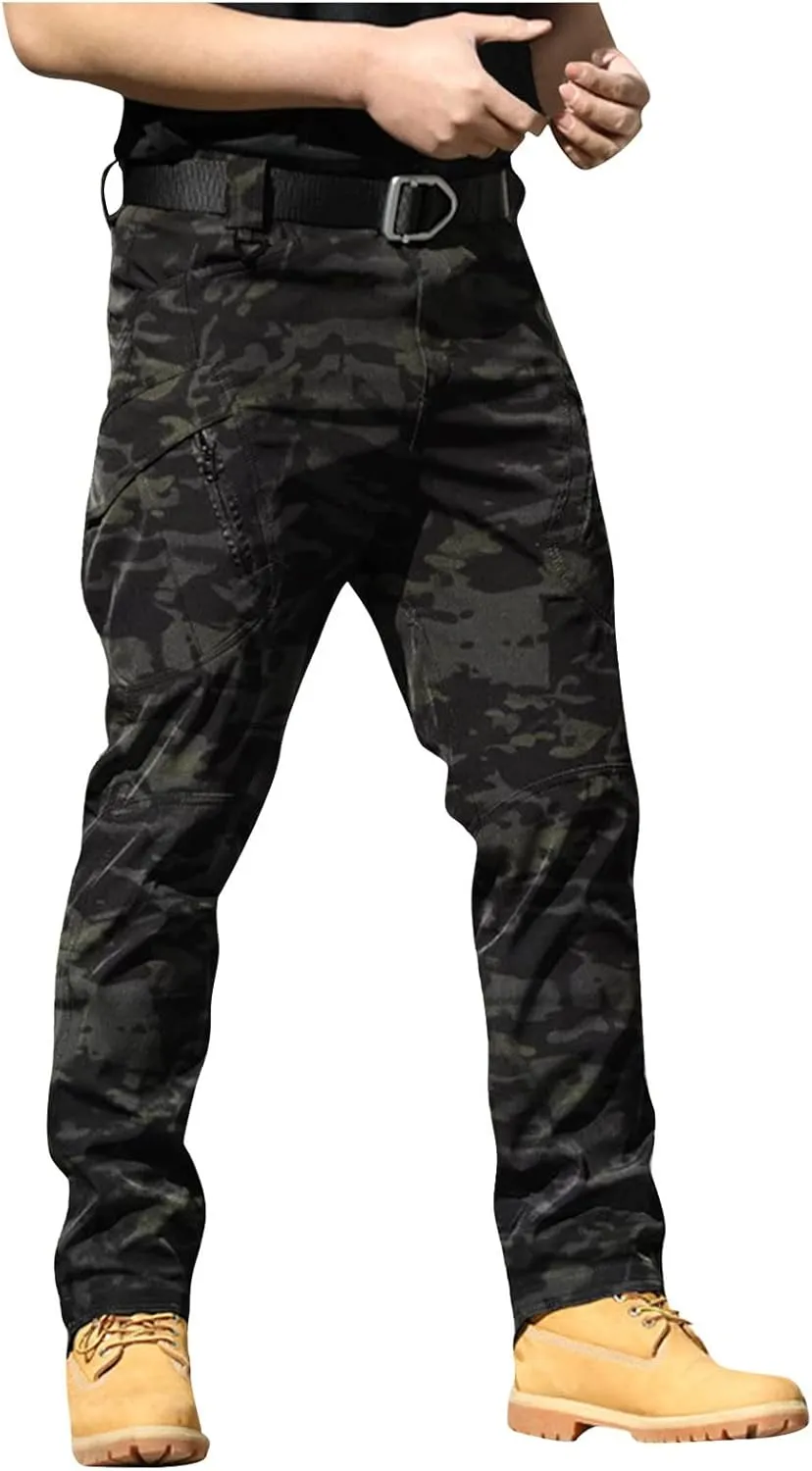 Camo Pants Men Cargo Multi Pockets Straight Fit Pants Slim Ripstop Stretch Y2K Pants Tapered Fit Match Trousers Work
