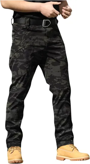 Camo Pants Men Cargo Multi Pockets Straight Fit Pants Slim Ripstop Stretch Y2K Pants Tapered Fit Match Trousers Work