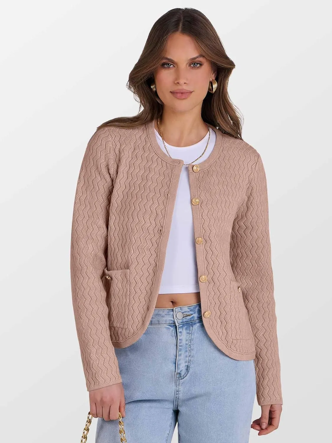 Caracilia Women's Cropped Cardigan Sweaters Open Front Button Down Dressy Casual Classic Knit Lady Jackets Spring Outerwear