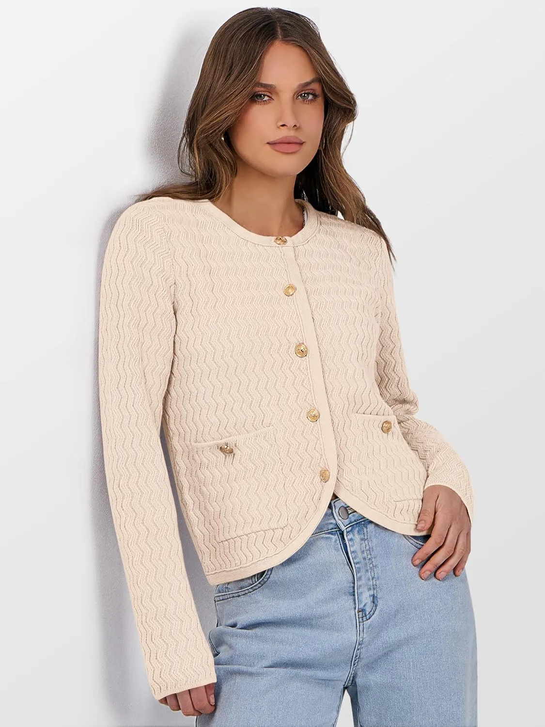 Caracilia Women's Cropped Cardigan Sweaters Open Front Button Down Dressy Casual Classic Knit Lady Jackets Spring Outerwear
