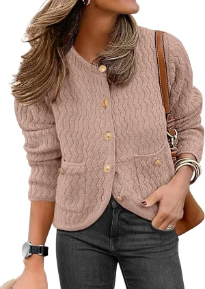 Caracilia Women's Cropped Cardigan Sweaters Open Front Button Down Dressy Casual Classic Knit Lady Jackets Spring Outerwear