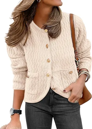 Caracilia Women's Cropped Cardigan Sweaters Open Front Button Down Dressy Casual Classic Knit Lady Jackets Spring Outerwear