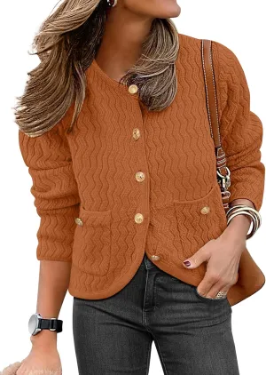 Caracilia Women's Cropped Cardigan Sweaters Open Front Button Down Dressy Casual Classic Knit Lady Jackets Spring Outerwear