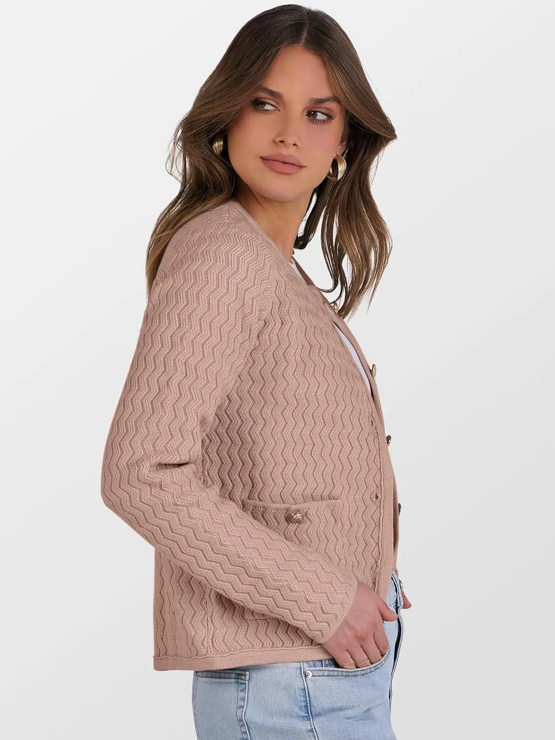 Caracilia Women's Cropped Cardigan Sweaters Open Front Button Down Dressy Casual Classic Knit Lady Jackets Spring Outerwear