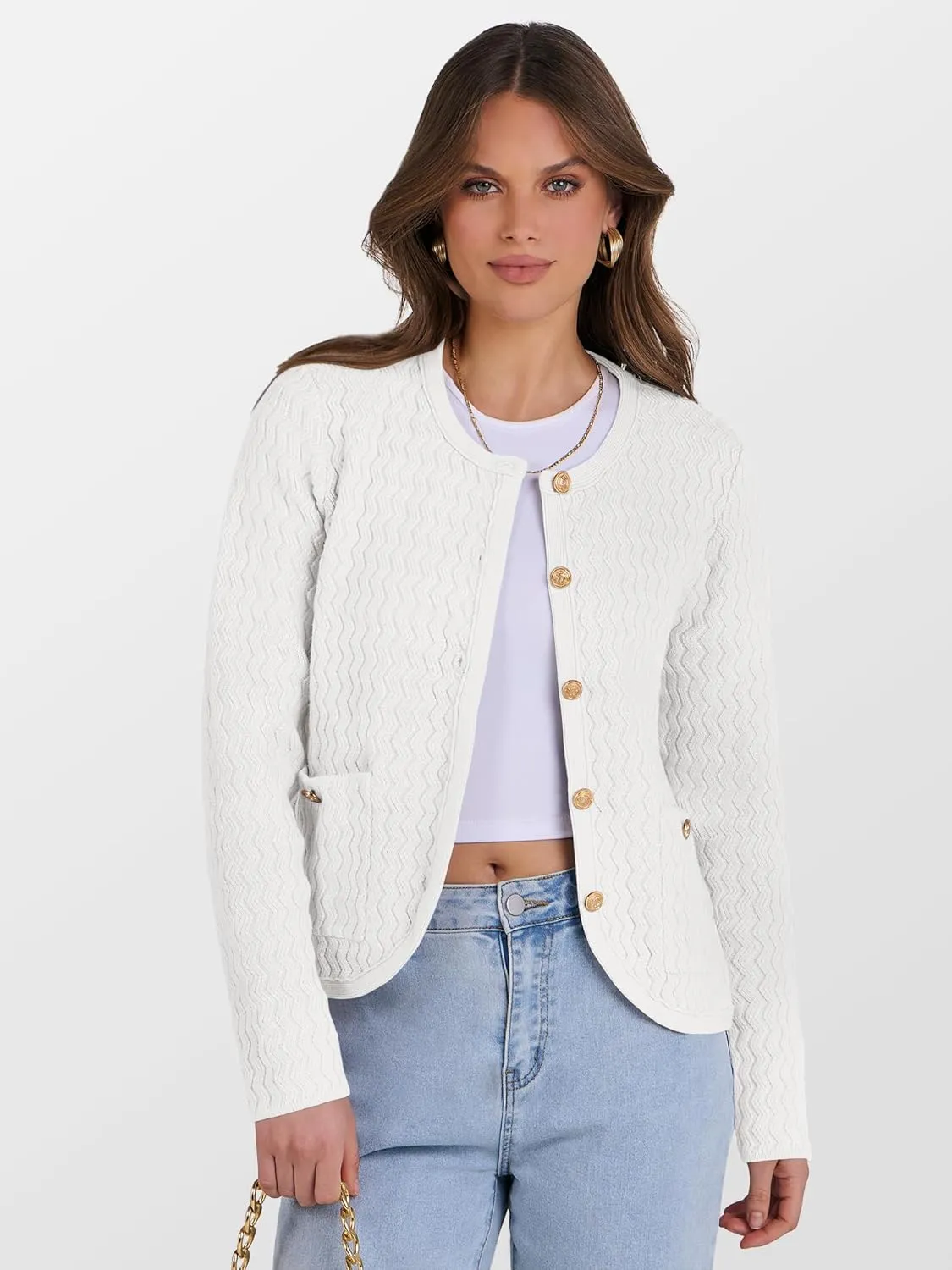 Caracilia Women's Cropped Cardigan Sweaters Open Front Button Down Dressy Casual Classic Knit Lady Jackets Spring Outerwear
