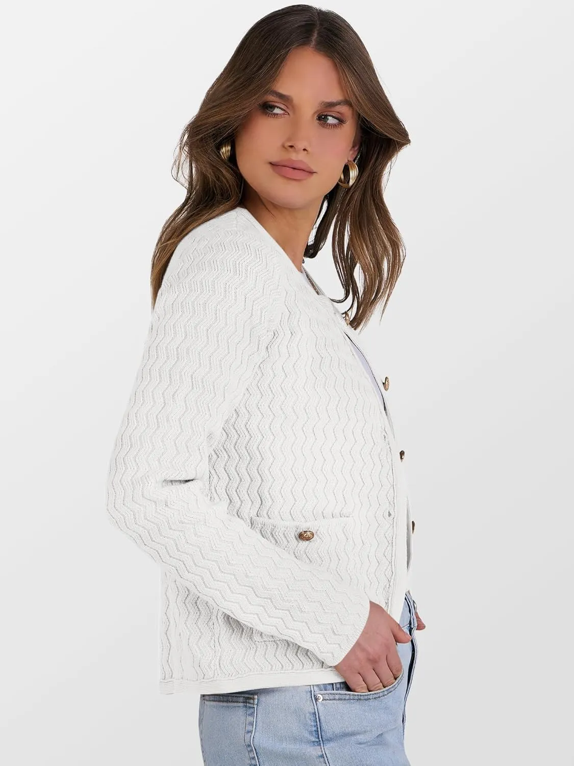Caracilia Women's Cropped Cardigan Sweaters Open Front Button Down Dressy Casual Classic Knit Lady Jackets Spring Outerwear