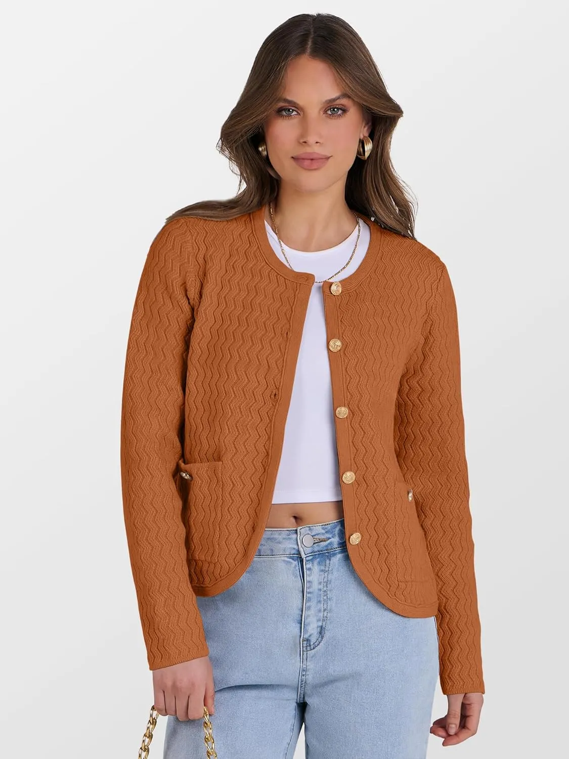 Caracilia Women's Cropped Cardigan Sweaters Open Front Button Down Dressy Casual Classic Knit Lady Jackets Spring Outerwear