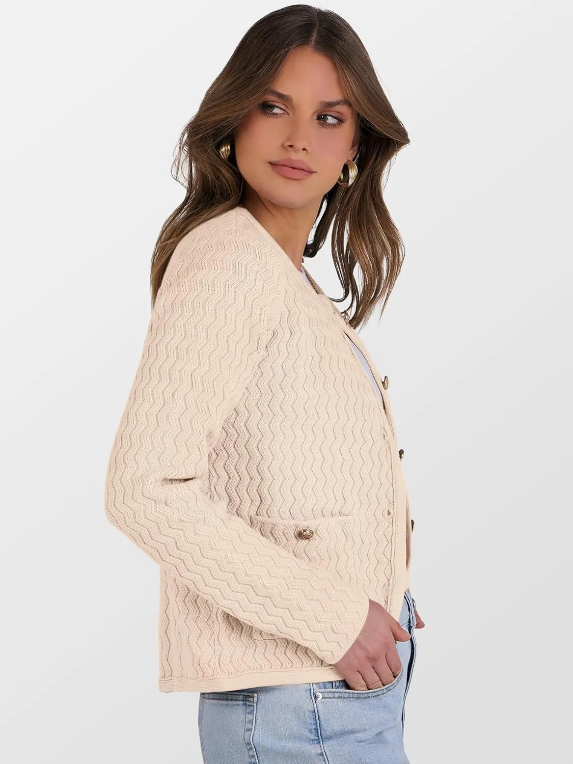 Caracilia Women's Cropped Cardigan Sweaters Open Front Button Down Dressy Casual Classic Knit Lady Jackets Spring Outerwear