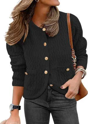 Caracilia Women's Cropped Cardigan Sweaters Open Front Button Down Dressy Casual Classic Knit Lady Jackets Spring Outerwear