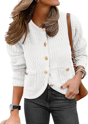 Caracilia Women's Cropped Cardigan Sweaters Open Front Button Down Dressy Casual Classic Knit Lady Jackets Spring Outerwear