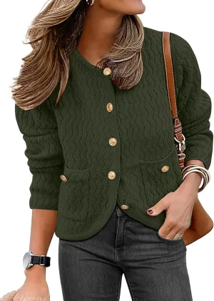 Caracilia Women's Cropped Cardigan Sweaters Open Front Button Down Dressy Casual Classic Knit Lady Jackets Spring Outerwear