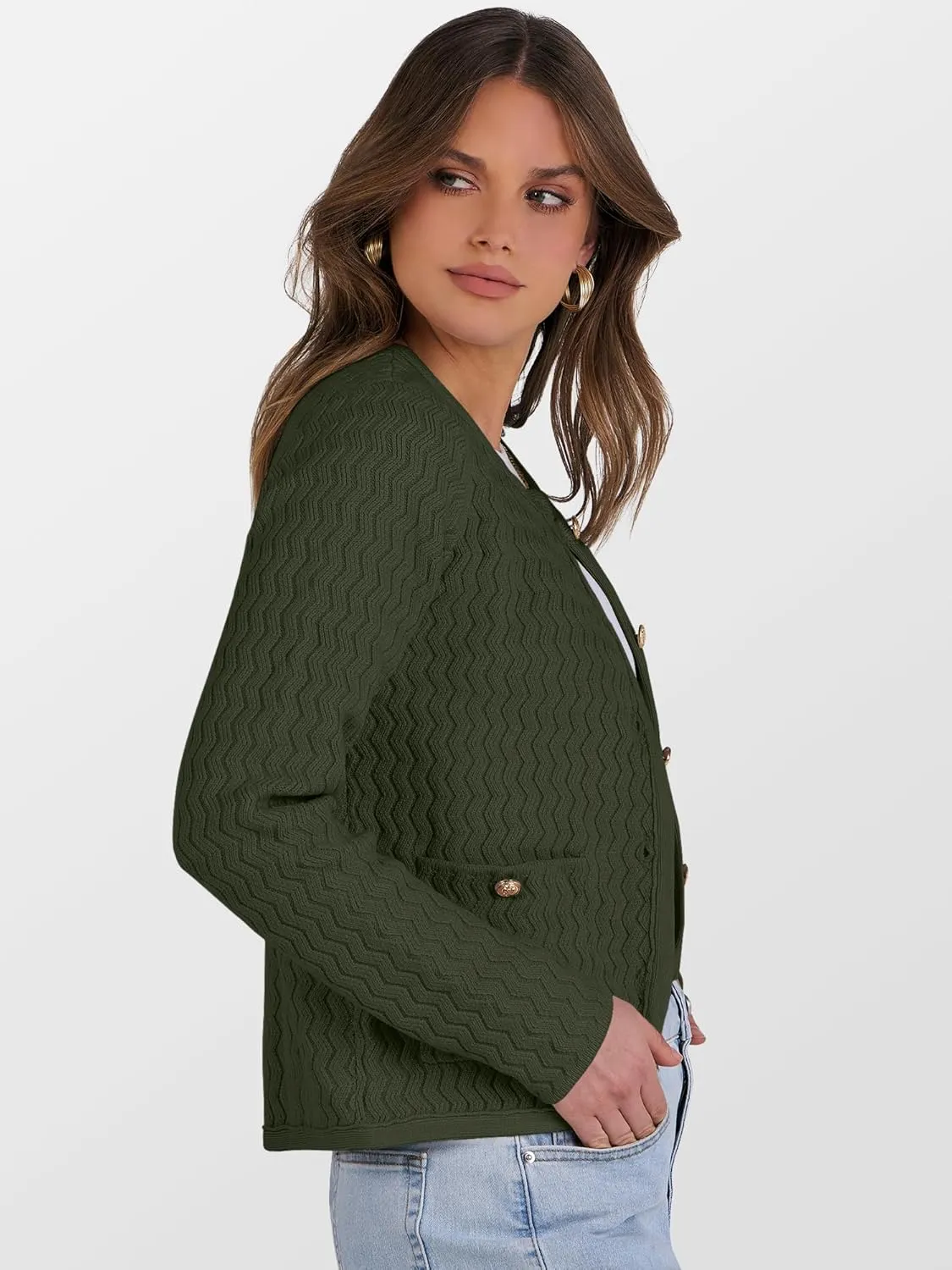 Caracilia Women's Cropped Cardigan Sweaters Open Front Button Down Dressy Casual Classic Knit Lady Jackets Spring Outerwear