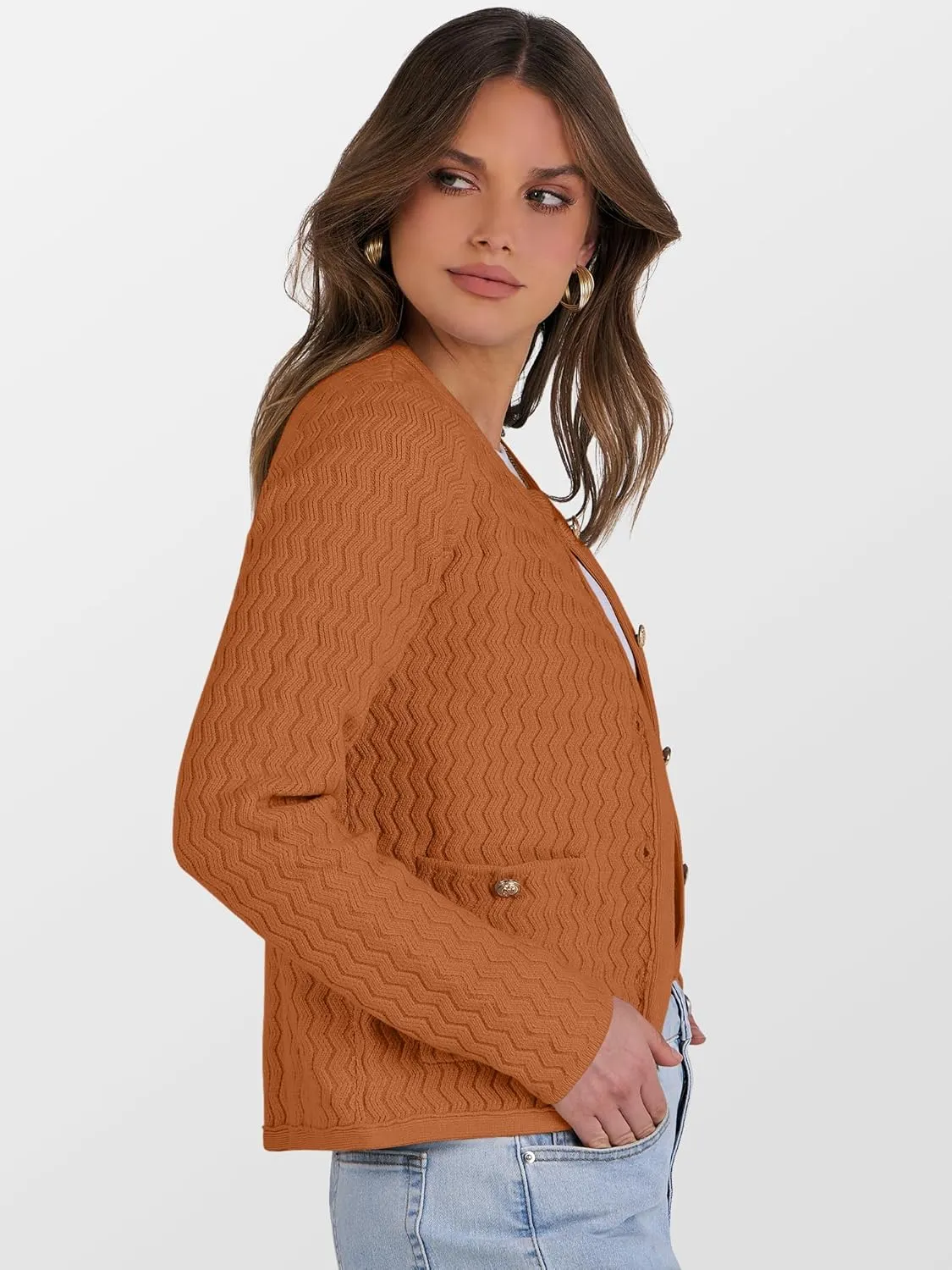 Caracilia Women's Cropped Cardigan Sweaters Open Front Button Down Dressy Casual Classic Knit Lady Jackets Spring Outerwear