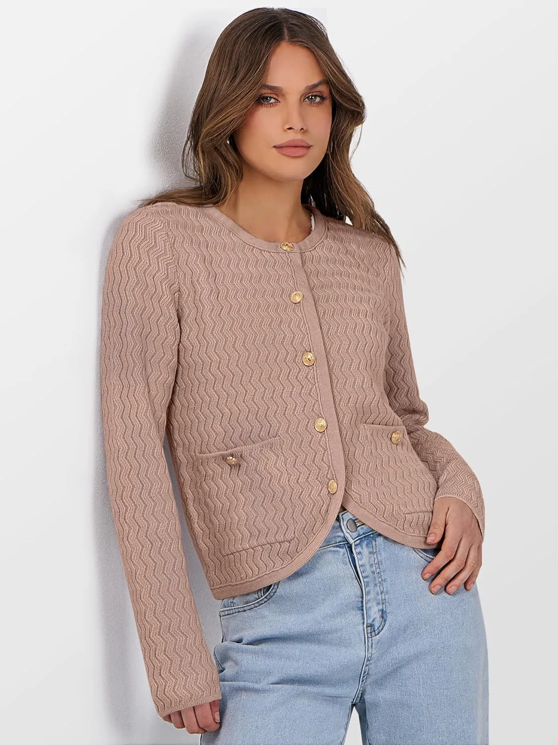 Caracilia Women's Cropped Cardigan Sweaters Open Front Button Down Dressy Casual Classic Knit Lady Jackets Spring Outerwear