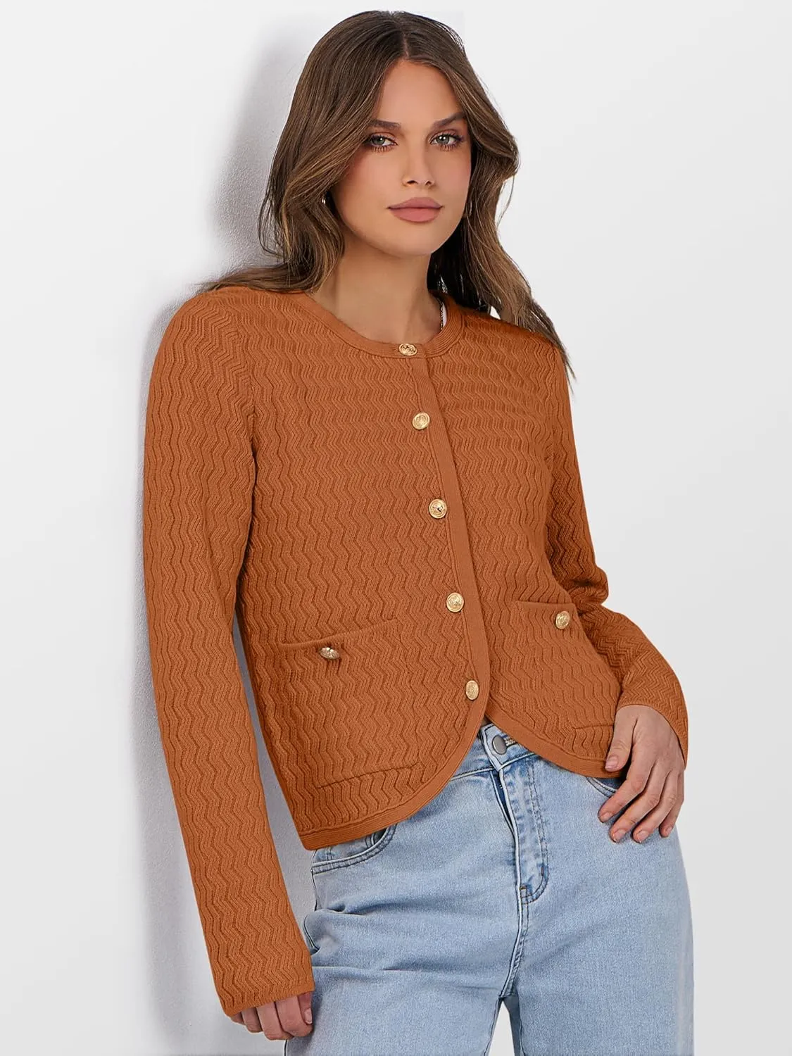 Caracilia Women's Cropped Cardigan Sweaters Open Front Button Down Dressy Casual Classic Knit Lady Jackets Spring Outerwear