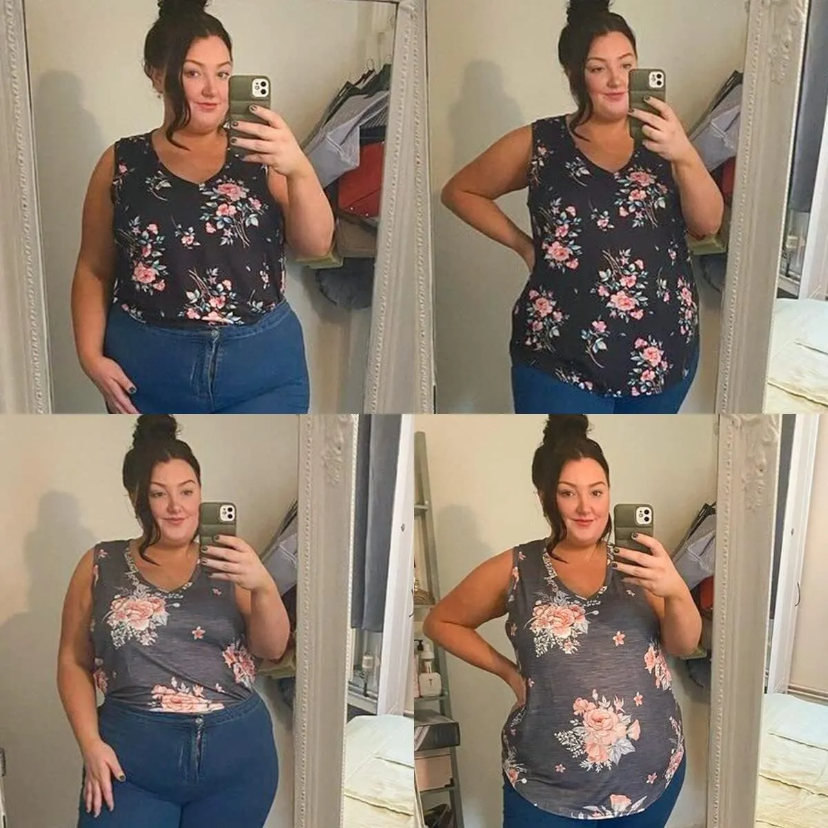 CARCOS Plus Size Tank Tops for Women V Neck Sleeveless T Shirts Solid/Tie Dye/Floral Camisole Casual Tanks for Summer XL-5XL