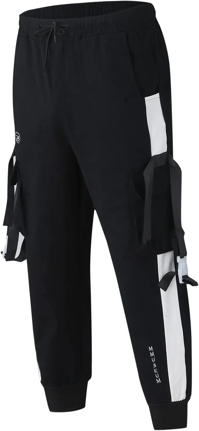 Cargo Pants for Men Big and Tall Elastic Waist Jogger Pant Hip Hop Running Trousers with Pockets Mens Tapered Jogger