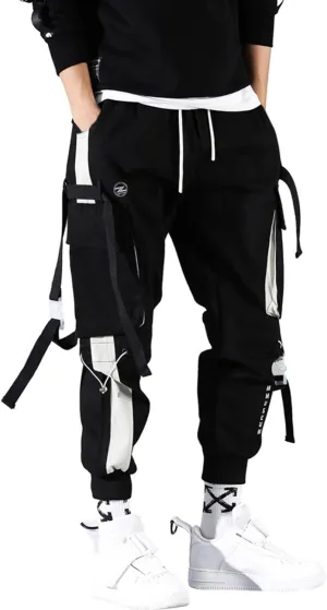 Cargo Pants for Men Big and Tall Elastic Waist Jogger Pant Hip Hop Running Trousers with Pockets Mens Tapered Jogger