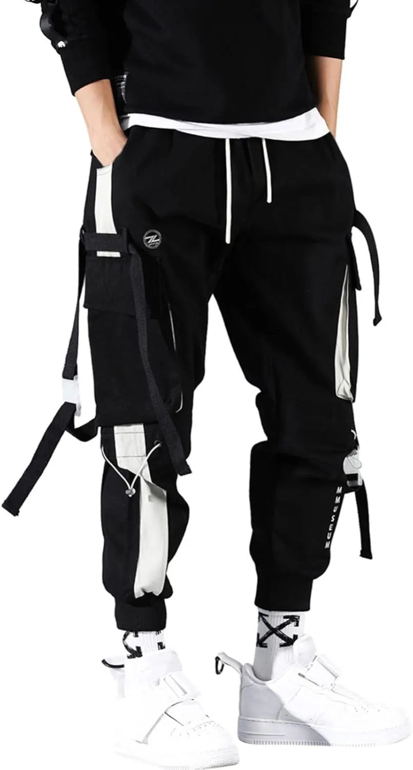 Cargo Pants for Men Big and Tall Elastic Waist Jogger Pant Hip Hop Running Trousers with Pockets Mens Tapered Jogger