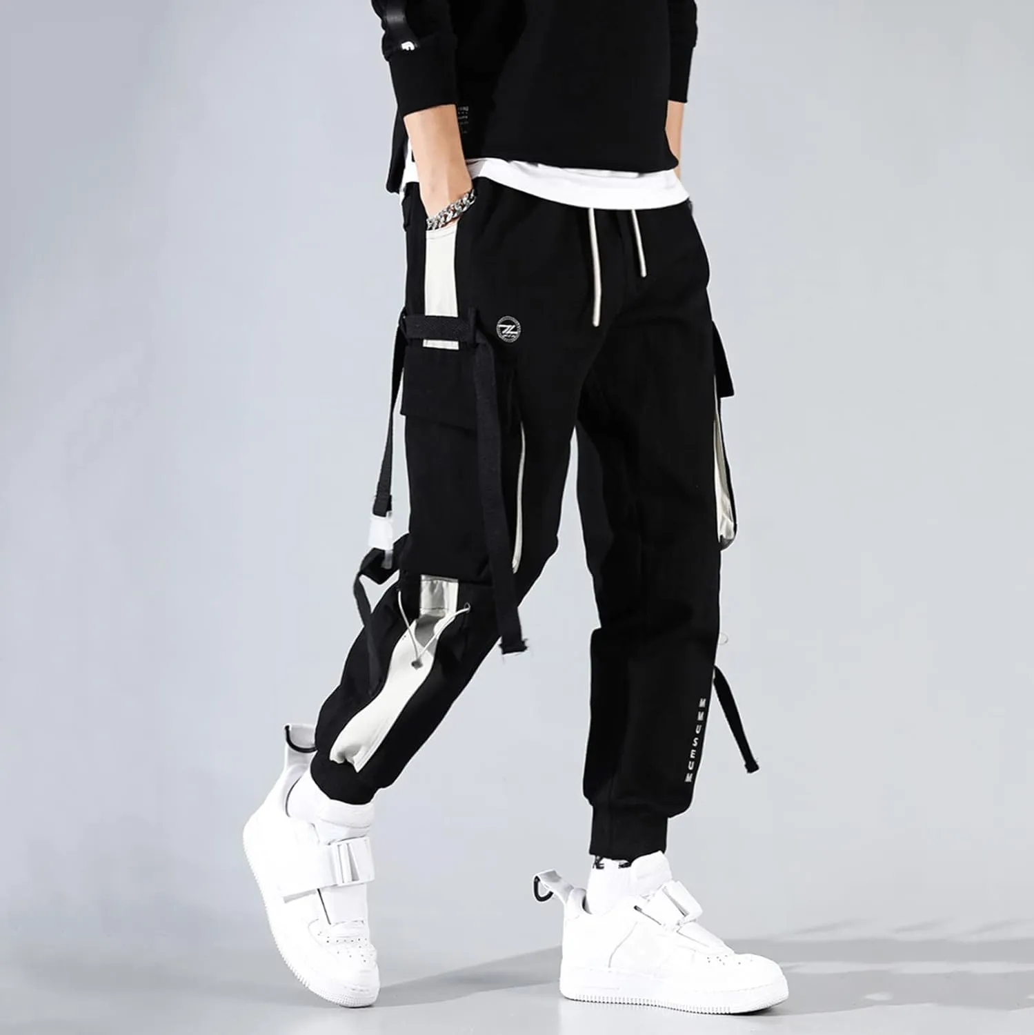 Cargo Pants for Men Big and Tall Elastic Waist Jogger Pant Hip Hop Running Trousers with Pockets Mens Tapered Jogger