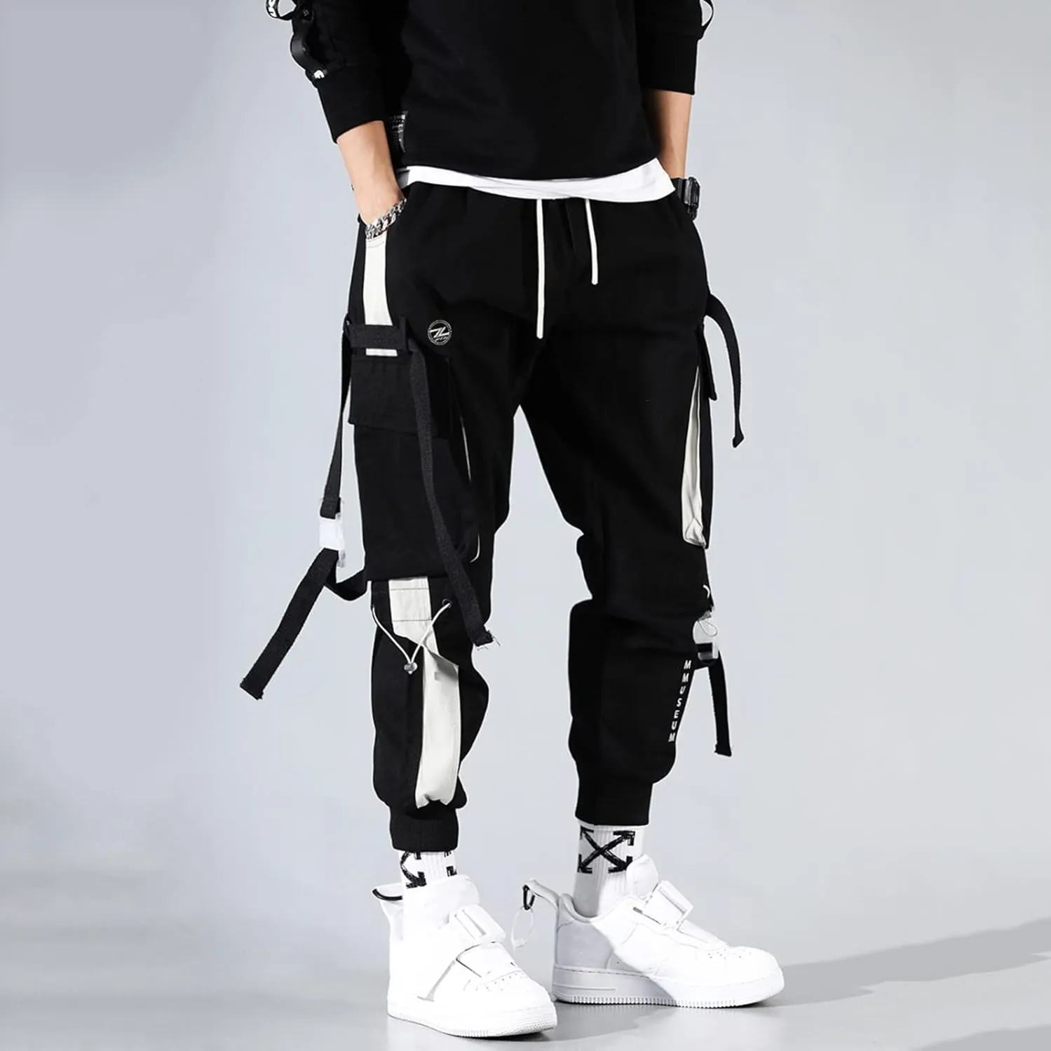 Cargo Pants for Men Big and Tall Elastic Waist Jogger Pant Hip Hop Running Trousers with Pockets Mens Tapered Jogger