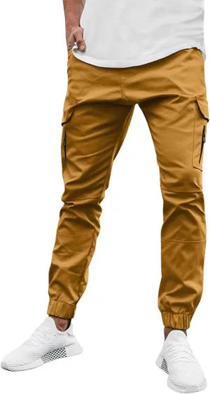 Cargo Pants for Men Big and Tall Pants for Men with Zipper Casual Pockets Street Sports Men's Slim Jogging Sweatpants