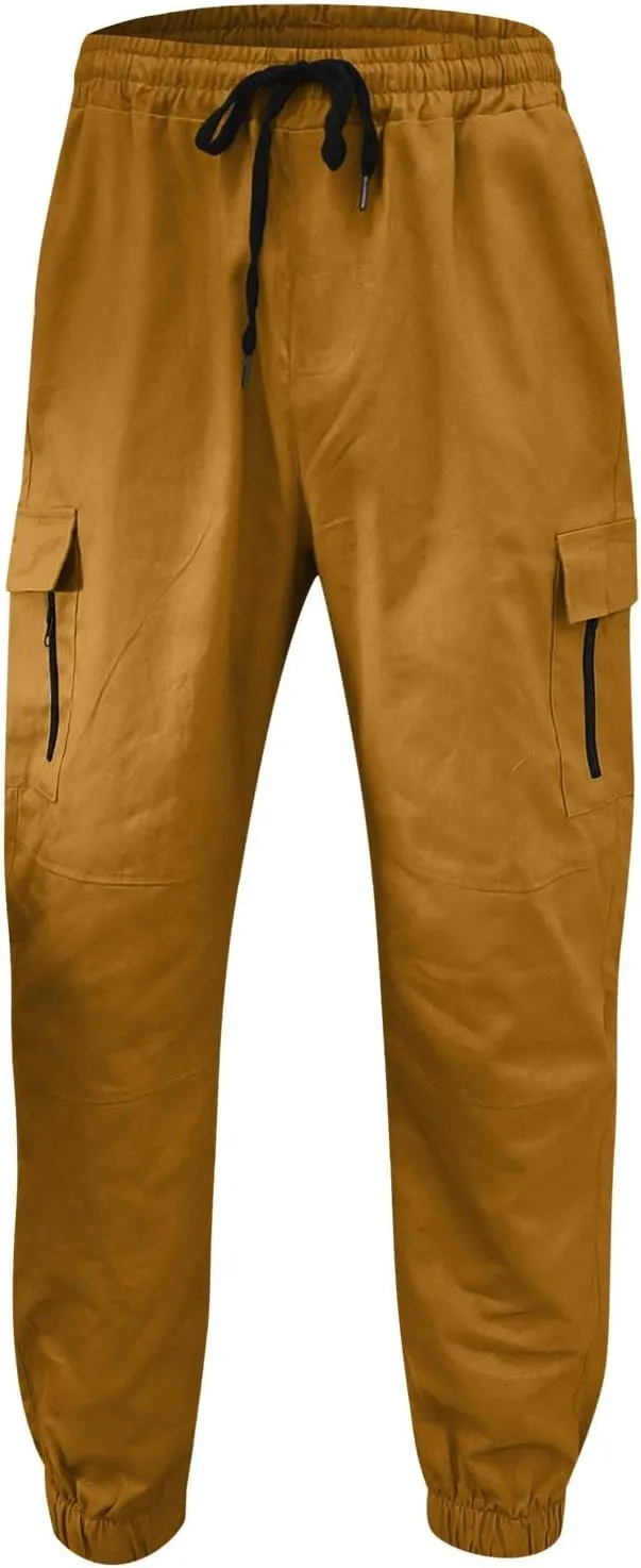 Cargo Pants for Men Big and Tall Pants for Men with Zipper Casual Pockets Street Sports Men's Slim Jogging Sweatpants