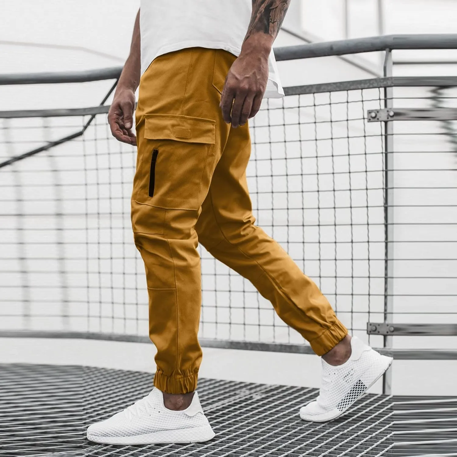 Cargo Pants for Men Big and Tall Pants for Men with Zipper Casual Pockets Street Sports Men's Slim Jogging Sweatpants