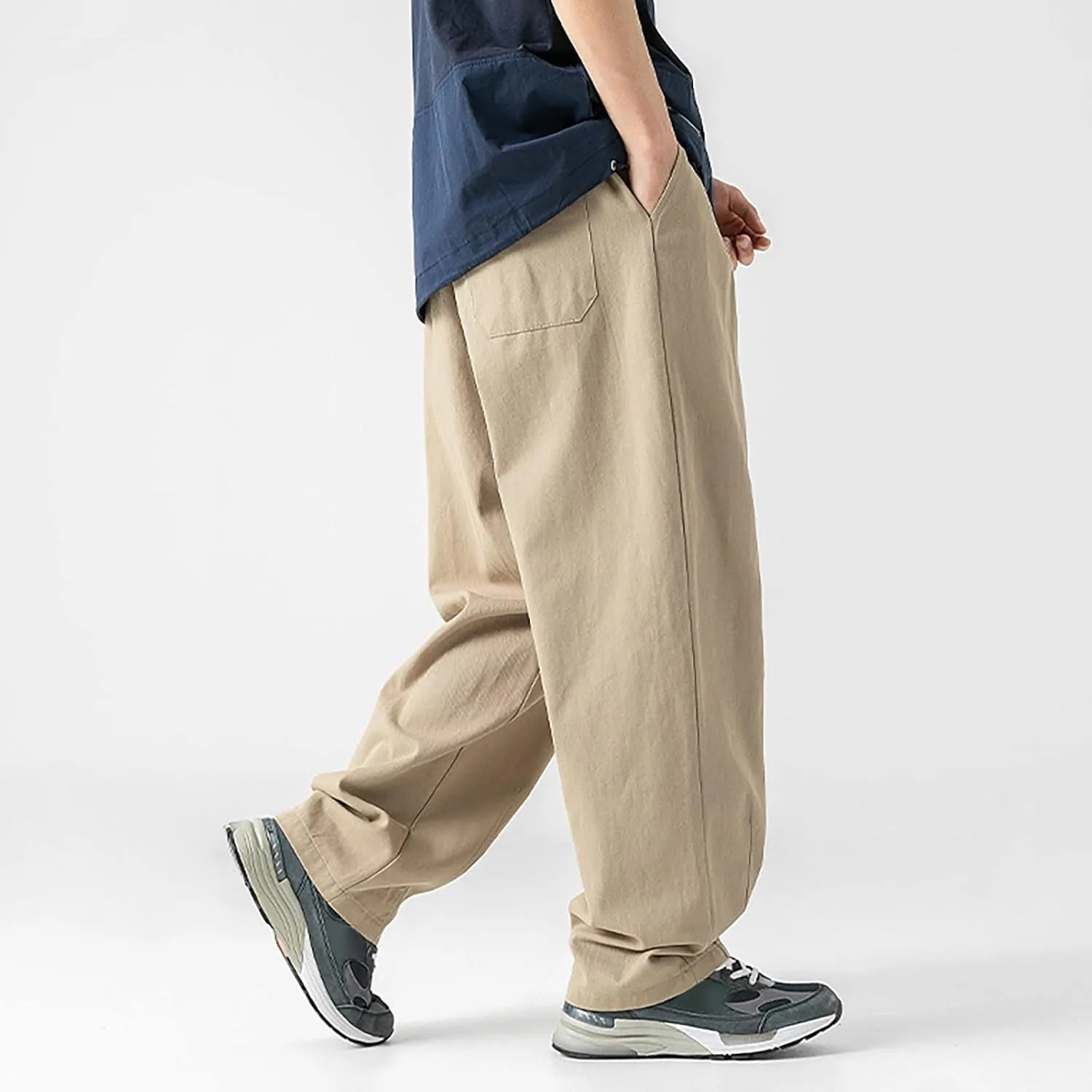 Cargo Pants for Men Relaxed Fit Fleece Cargo Sweatpants Stretch Elastic Waist Sports Trousers with Pocket Mens Casual