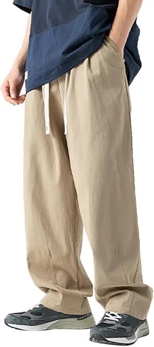 Cargo Pants for Men Relaxed Fit Fleece Cargo Sweatpants Stretch Elastic Waist Sports Trousers with Pocket Mens Casual