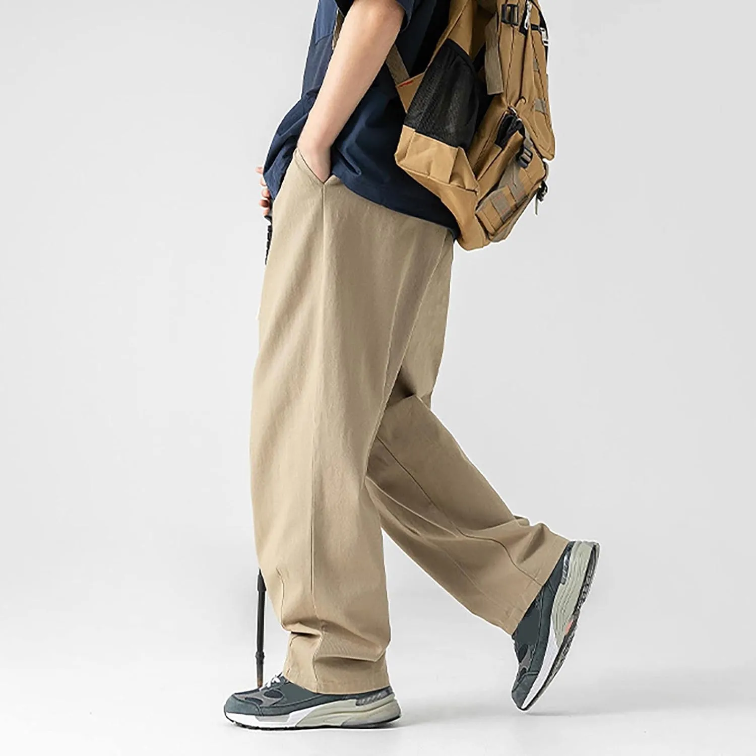 Cargo Pants for Men Relaxed Fit Fleece Cargo Sweatpants Stretch Elastic Waist Sports Trousers with Pocket Mens Casual