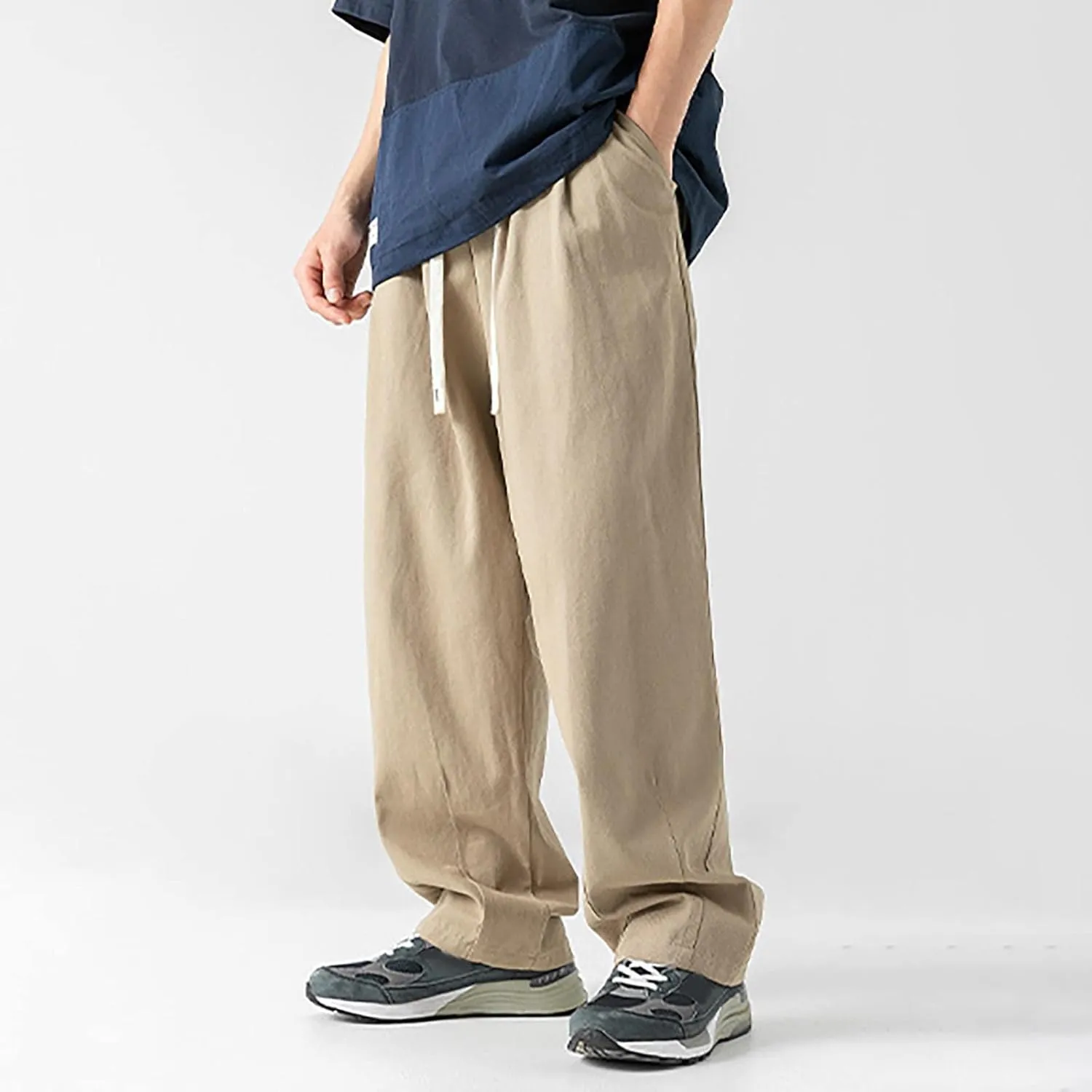 Cargo Pants for Men Relaxed Fit Fleece Cargo Sweatpants Stretch Elastic Waist Sports Trousers with Pocket Mens Casual