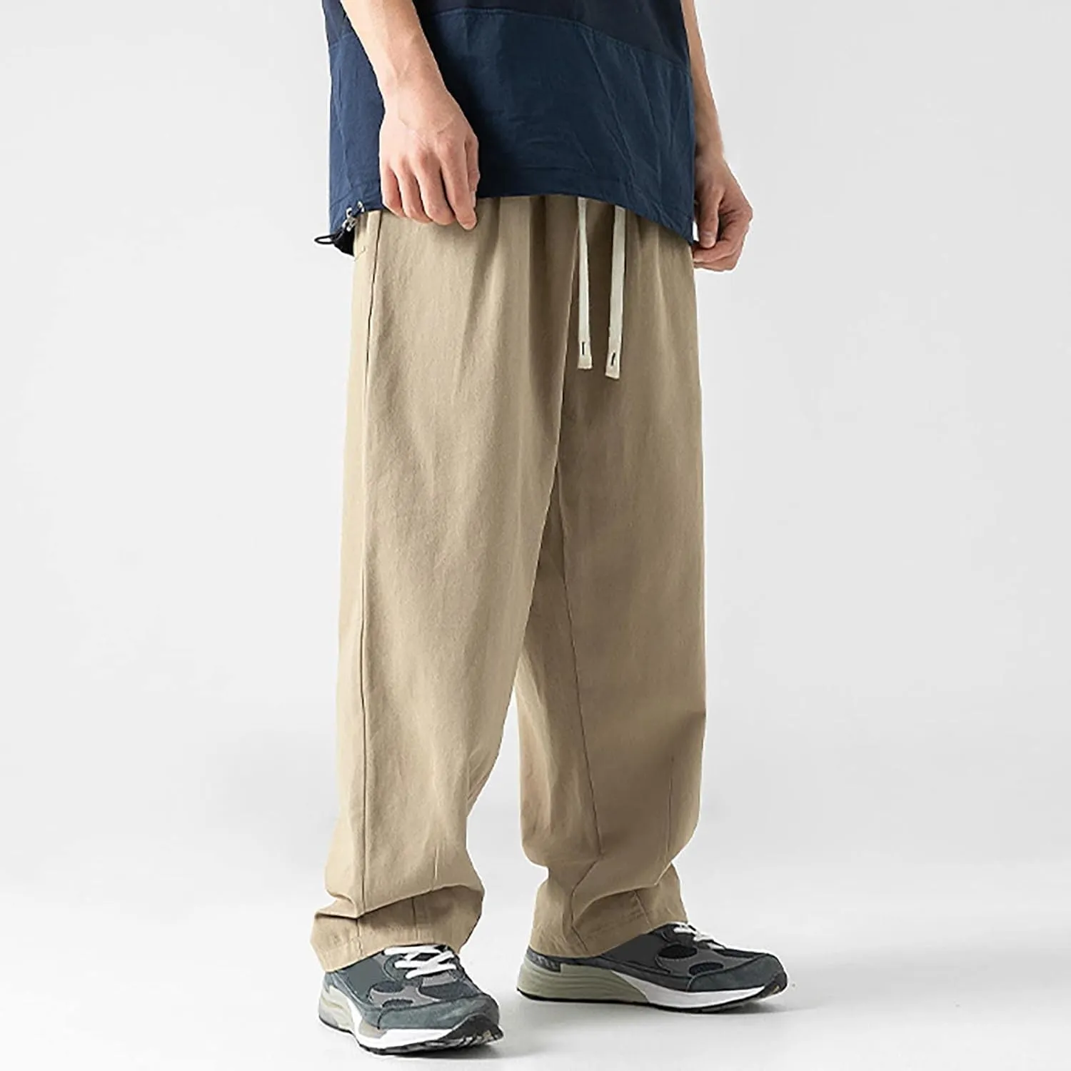 Cargo Pants for Men Relaxed Fit Fleece Cargo Sweatpants Stretch Elastic Waist Sports Trousers with Pocket Mens Casual