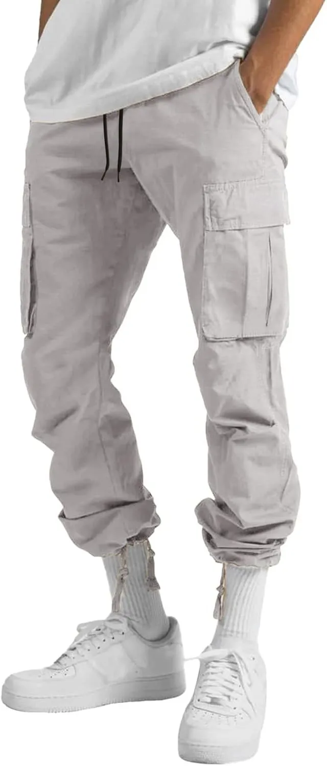 Cargo Pants for Men Relaxed Fit Mens Cargo Pants with Zipper Pockets Mens High Waisted Baggy Jogger Sweatpants Lounge